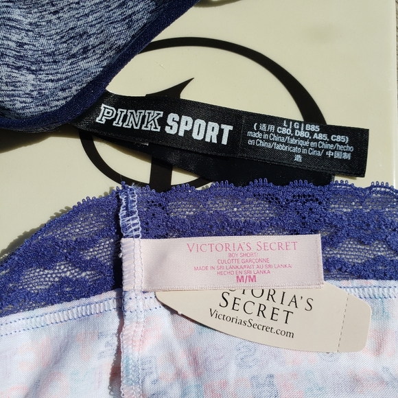 PINK Victoria's Secret Sport Size Large Bra + Medium Boyshort Navy Blue NWT - Picture 12 of 14